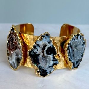 VINTAGE Black Agate Cuff Bracelet 22K Gold